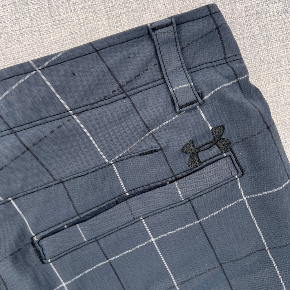 Under Armour Match Play Plaid Golf Shorts Men 32 Blue Windowpane Performance